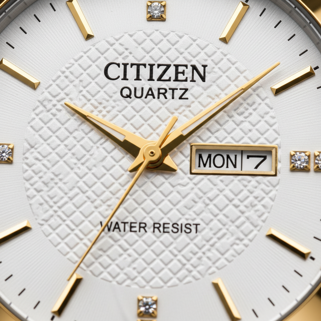 Quartz Two-Tone White Patterned Dial Watch (09)