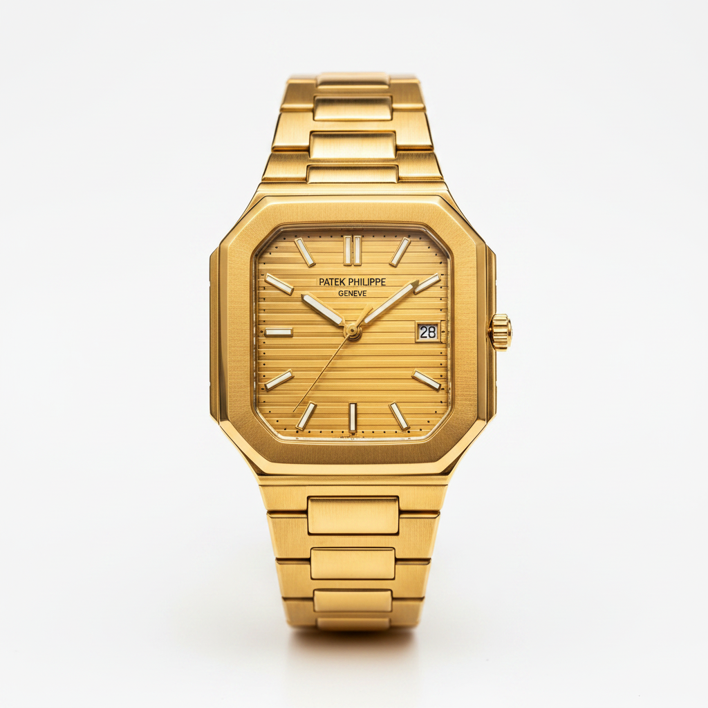 Gold Dial Square Case Watch (07)