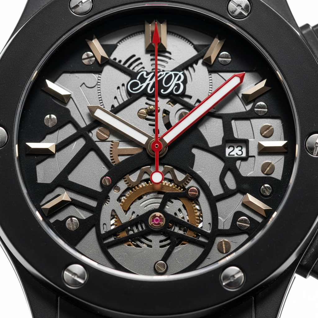 HB Matte Black Skeleton Dial Automatic Watch(06)