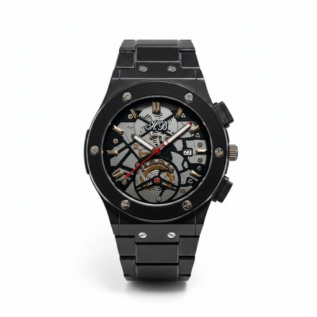 HB Matte Black Skeleton Dial Automatic Watch(06)