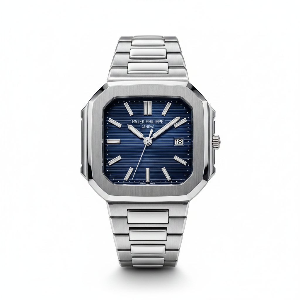 Steel Blue Dial Square Case Watch (04)