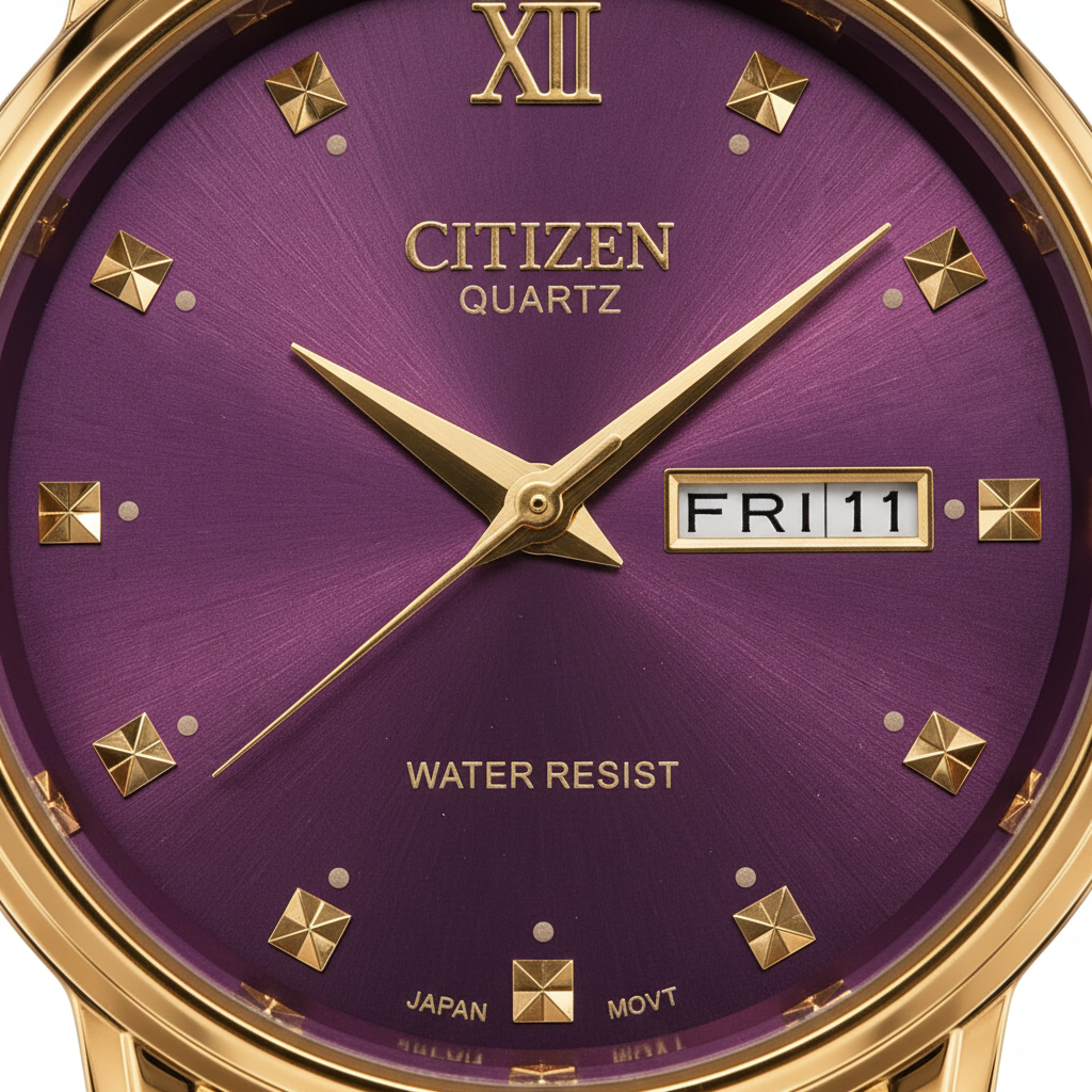 Premium Gold Quartz Watch with Royal Purple Dial (01)