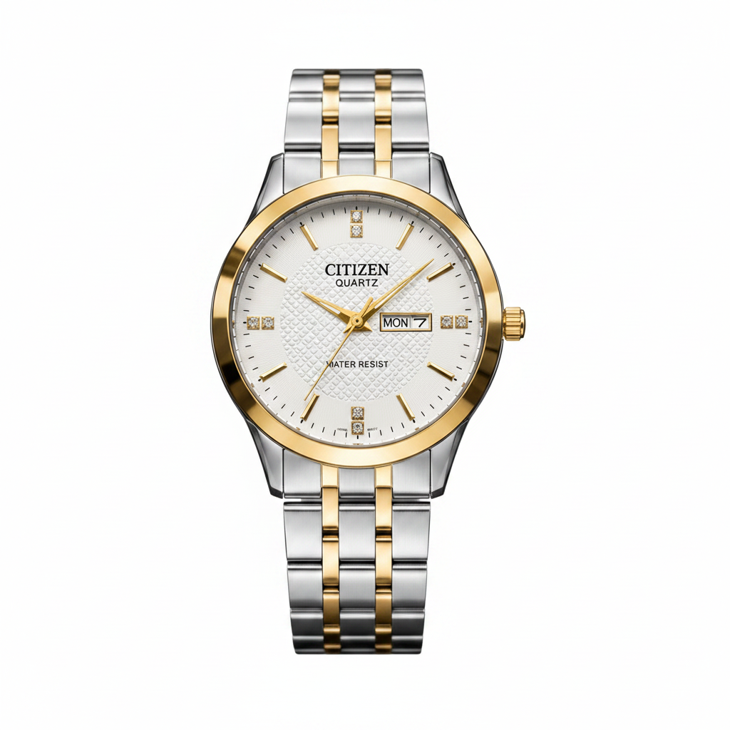Quartz Two-Tone White Patterned Dial Watch (09)